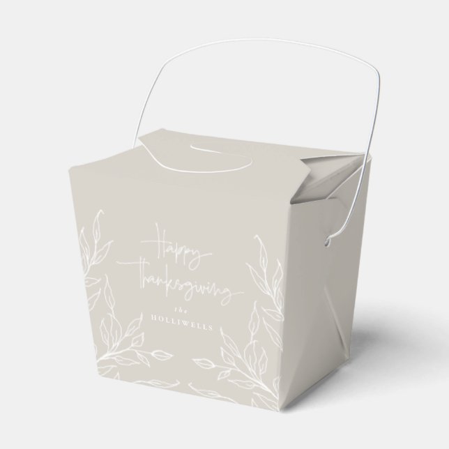 Beige Leaf Motif Happy Thanksgiving Favor Boxes (Front Side)