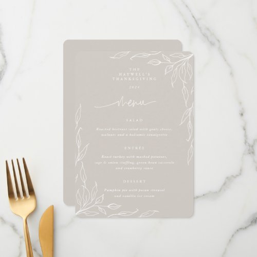 Beige Leaf Motif Thanksgiving Dinner Menu