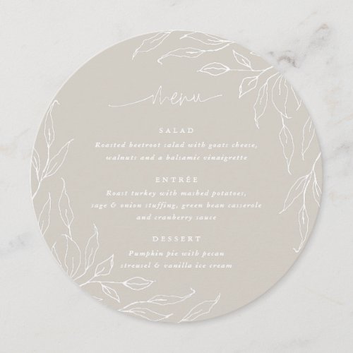 Beige Leaf Motif Thanksgiving Dinner Round Menu