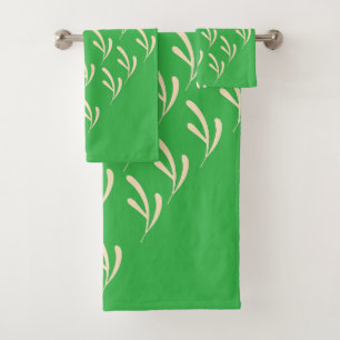 Beige Leaf Repeat Bright Green Bath Towel Set
