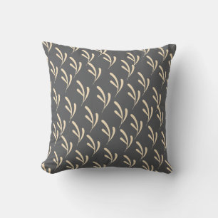 Beige Leaf Repeat Gray Throw Pillow