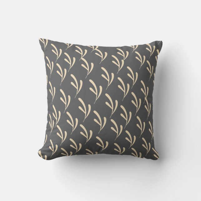 Beige Leaf Repeat Gray       Throw Pillow (Front)