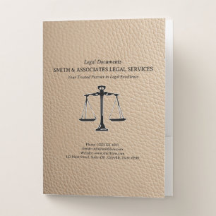 Beige Leather Legal File or Document Pocket Folder