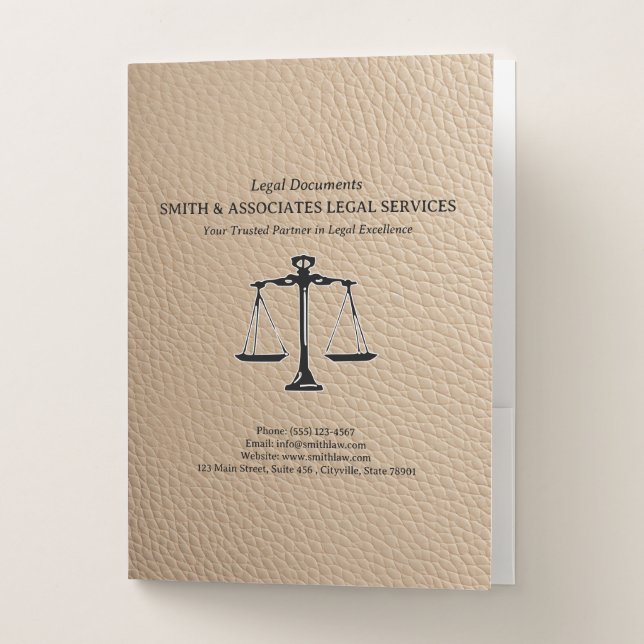 Beige Leather Legal File or Document Pocket Folder (Front)