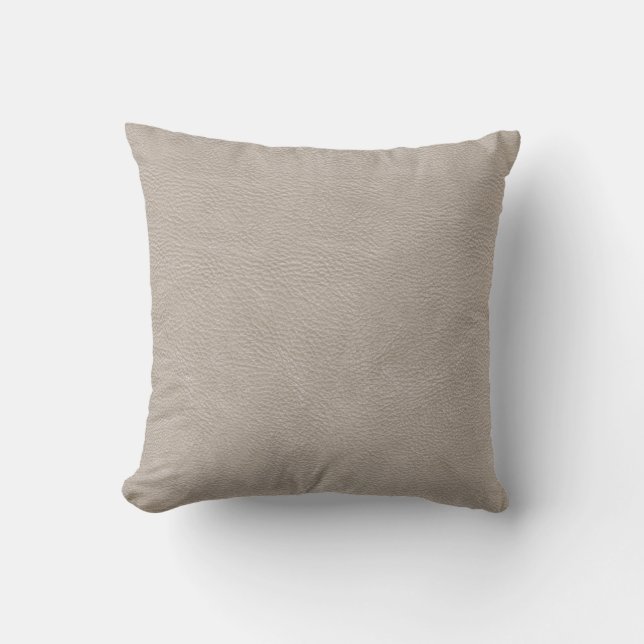 Beige Leather Print Texture Pattern Throw Pillow (Front)