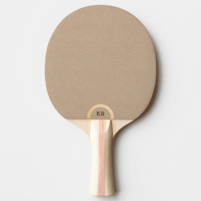 Beige Leather Texture Blond Wood Accent Monogram Ping Pong Paddle (Front)