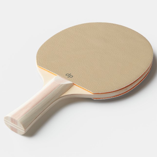 Beige Leather Texture Gold Monogram Ping Pong Paddle (Back Angle)