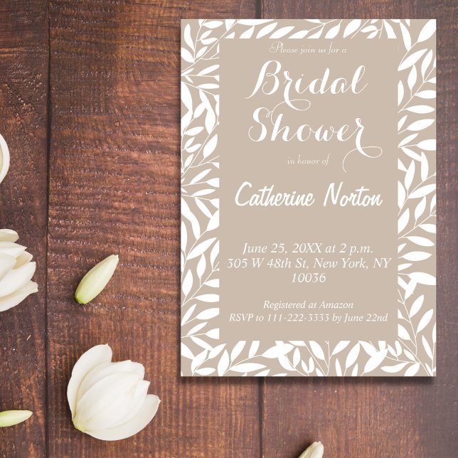  Beige Leaves Bridal Shower Floral Minimalist  Invitation (Creator Uploaded)