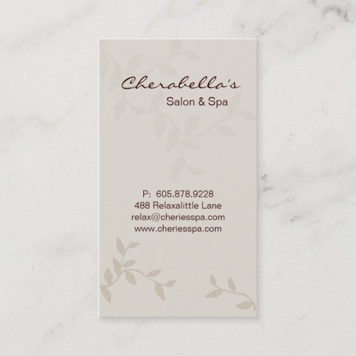 Customizable Beige Leaves Salon &amp; Spa Manicure Business Card V