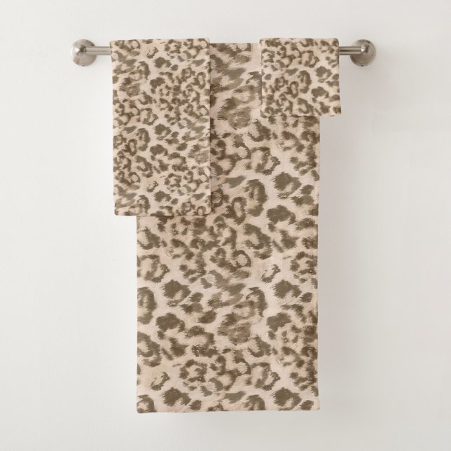 Beige leopard print . bath towel set (Insitu)