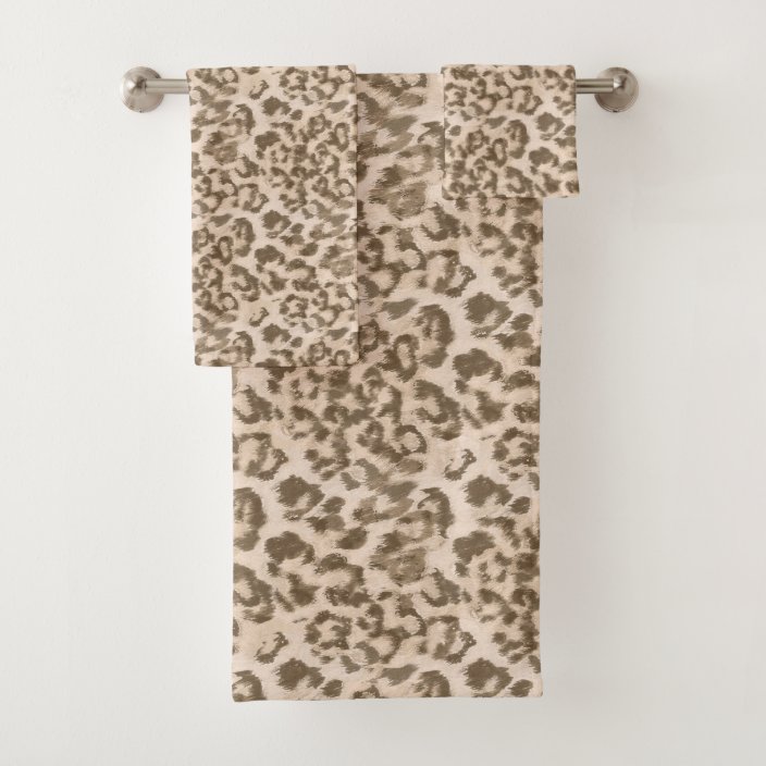 Beige Leopard Print Bath Towel Set 1356