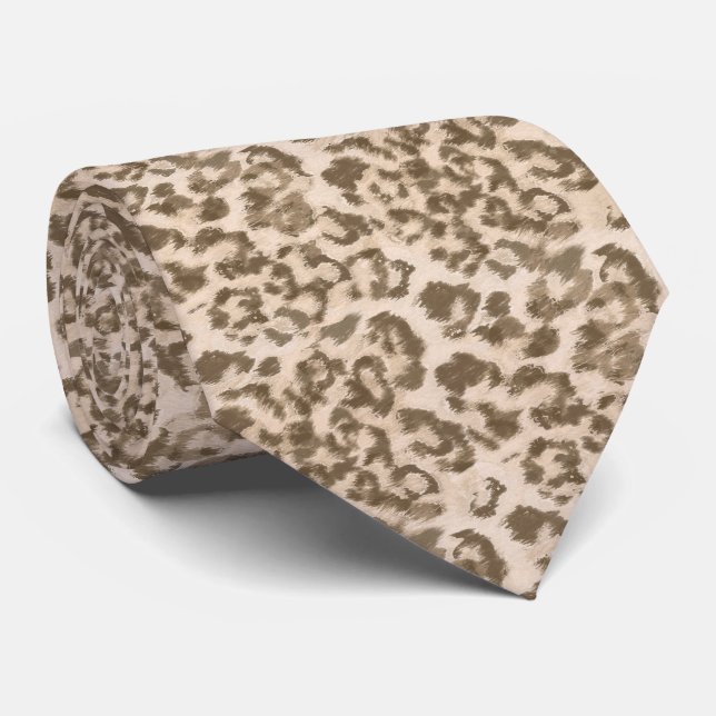 Beige leopard print . neck tie (Rolled)