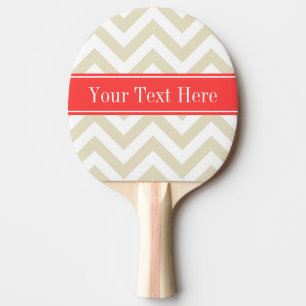 Beige Lg Chevron Coral Red Name Monogram Ping-Pong Paddle