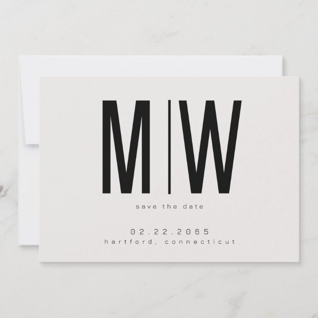 Beige Lg. Monogram Wedding Save the Date (Front)