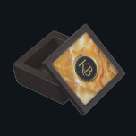 Beige & Light Brown Marble Custom Monogram Keepsake Box<br><div class="desc">Image of beige and brown marble stone texture with circle and customizable monogram.</div>