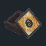 Beige & Light Brown Marble Custom Monogram Keepsake Box<br><div class="desc">Image of beige and brown marble stone texture with circle and customizable monogram.</div>