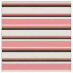 [ Thumbnail: Beige, Light Coral, Sienna & Black Stripes Fabric ]