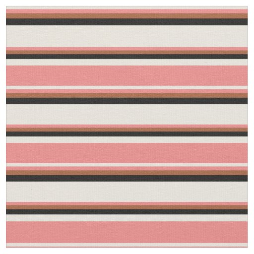 Beige, Light Coral, Sienna & Black Stripes Fabric
