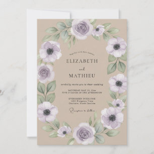 Beige Lilac Anemone Wedding Invitation
