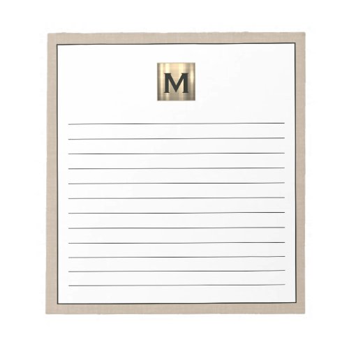 Beige Linen and Gold Monogram Notepad