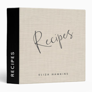Beige Linen Black Personalized Recipe Journal 3 Ring Binder