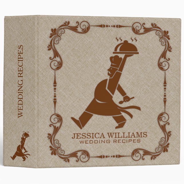 Beige Linen & Brown Frame Wedding Recipes Binder (Front/Spine)