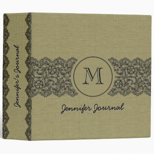Beige Linen Burlap & Black Lace Binder