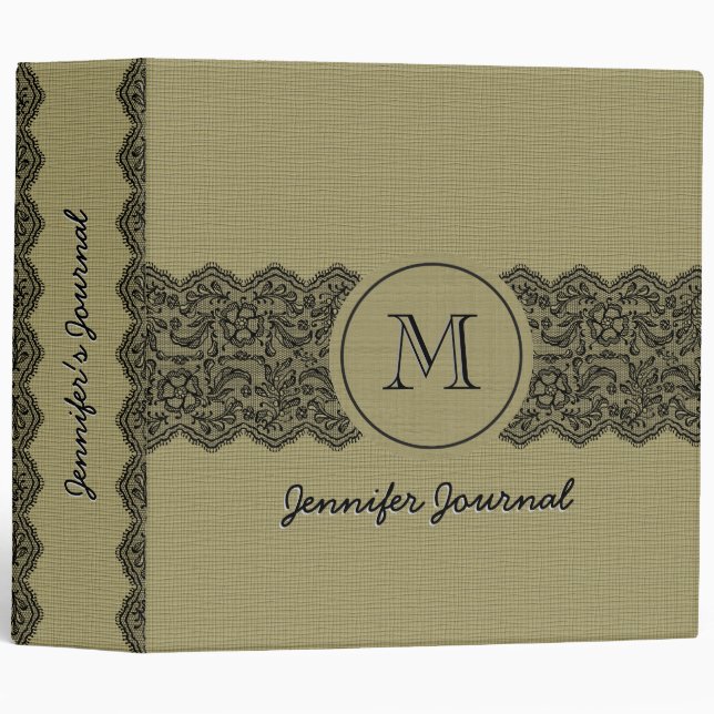 Beige Linen Burlap & Black Lace Binder (Front/Spine)