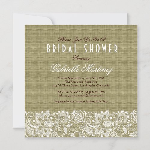 Beige Linen Burlap &amp; White Floral Lace Invite