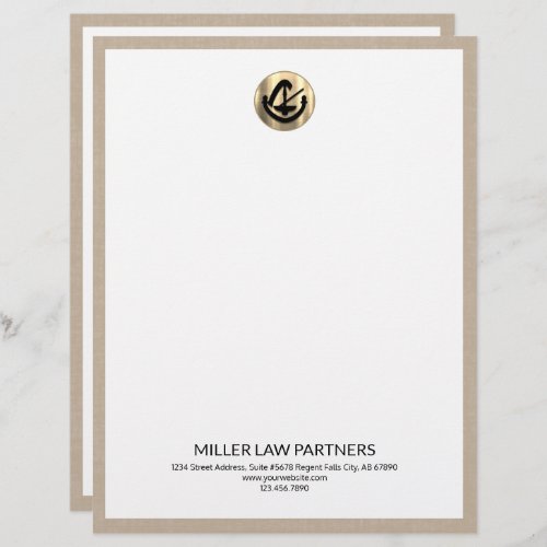Beige Linen Business Letterhead with Gold Logo