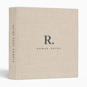 Beige Linen Cloth Texture Minimal Elegant Monogram 3 Ring Binder
