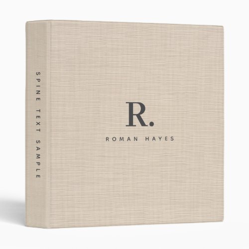 Beige Linen Cloth Texture Minimal Elegant Monogram 3 Ring Binder