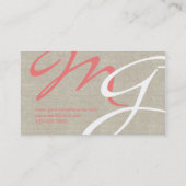 Beige Linen Coral Monogram Modern Business Card (Back)