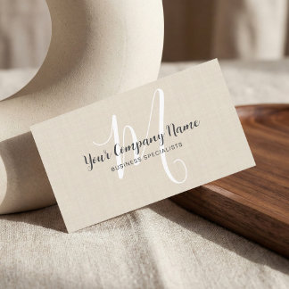 Beige Linen Creme Bold Monogram Initial Business Card