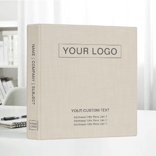 Beige Linen Creme Custom Business Logo Promotional 3 Ring Binder