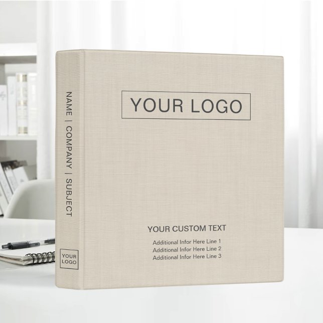Beige Linen Creme Custom Business Logo Promotional 3 Ring Binder (Creator Uploaded)