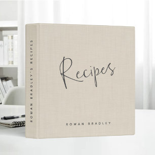 Beige Linen Creme Personalized Recipe Journal 3 Ring Binder