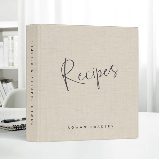 Beige Linen Creme Personalized Recipe Journal 3 Ring Binder (Creator Uploaded)