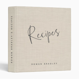 Beige Linen Creme Personalized Recipe Journal 3 Ring Binder