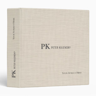 Beige Linen Creme Professional Elegant Monogram 3 Ring Binder