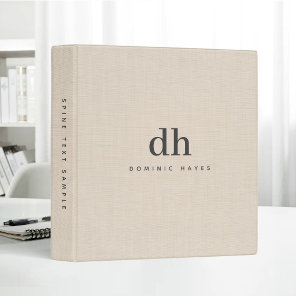 Beige Linen Creme Texture Minimal Elegant Monogram 3 Ring Binder