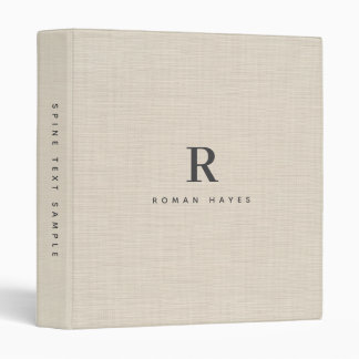 Beige Linen Creme Texture Minimal Elegant Monogram 3 Ring Binder