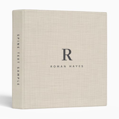 Beige Linen Creme Texture Minimal Elegant Monogram 3 Ring Binder