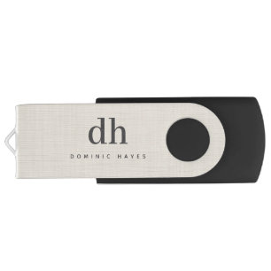 Beige Linen Creme Texture Minimal Elegant Monogram Flash Drive