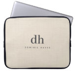 Beige Linen Creme Texture Minimal Elegant Monogram Laptop Sleeve