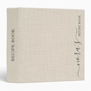 Beige Linen Creme Texture Personalized Recipe Book 3 Ring Binder