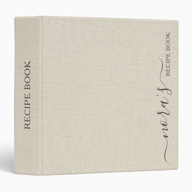 Beige Linen Creme Texture Personalized Recipe Book 3 Ring Binder (Front/Spine)
