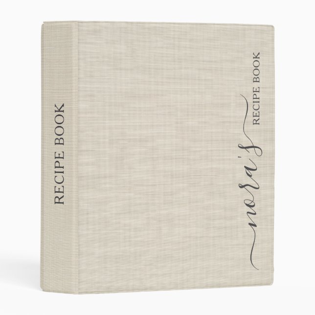 Beige Linen Creme Texture Personalized Recipe Book Mini Binder (Front/Spine)