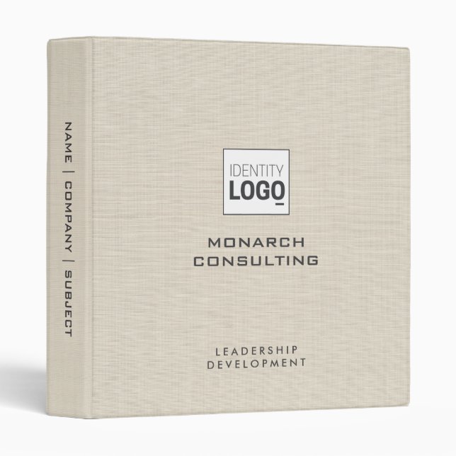 Beige Linen Creme Texture Simple Custom Logo 3 Ring Binder (Front/Spine)