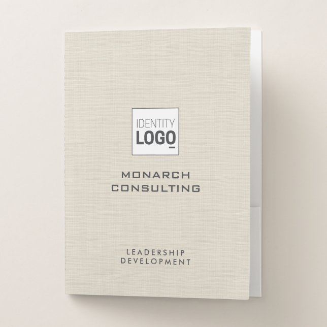 Beige Linen Creme Texture Simple Custom Logo Pocket Folder (Front)